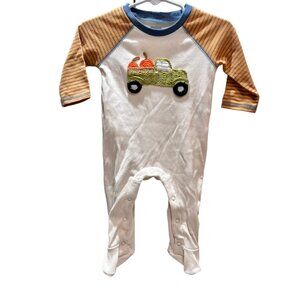 Mud Pie 6-9m NWOT Thanksgiving Crochet Truck Pumpkin Footie Romper Halloween